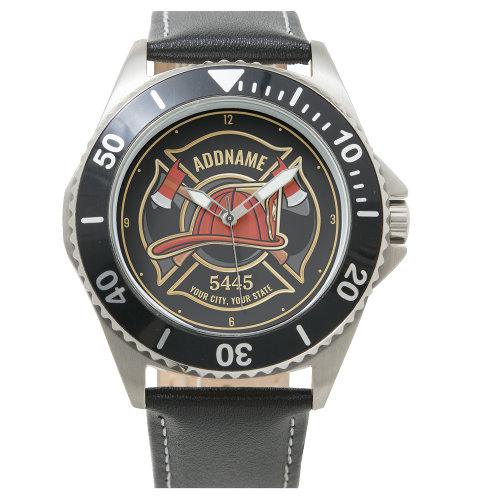 Firefighter ADD NAME Fire Station Department Badge Watch