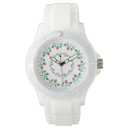 Floral round frame with pink rose flowers   watch