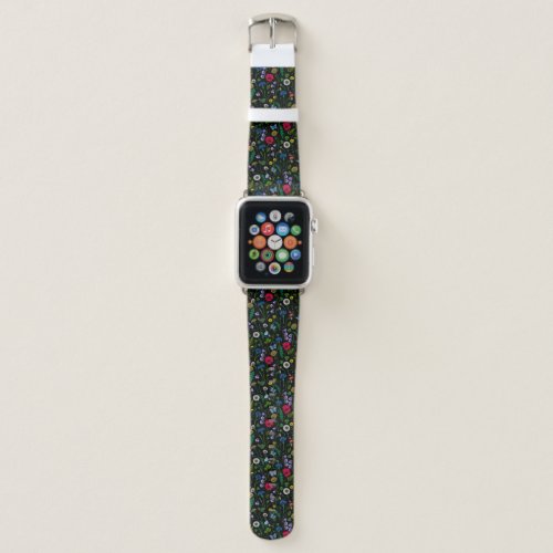 Wildflowers on black apple watch band