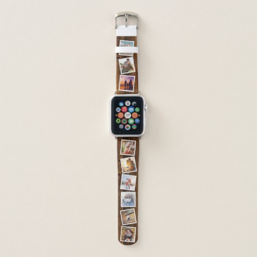 Your OWN 9 Photos Selfies on Faux Rustic Woodgrain Apple Watch Band