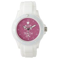 Keep Calm and Teach On, Pink Plaid Watch