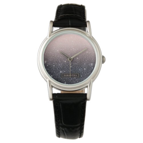 Modern Black &amp; Pink Glitter Sparkles Name Watch