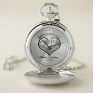 Silver Diamonds and Heart Wedding Anniversary Pocket Watch