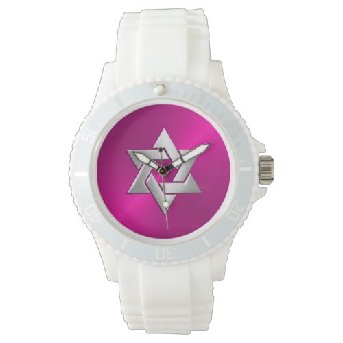 Silver Star of David on Hot Pink Watch