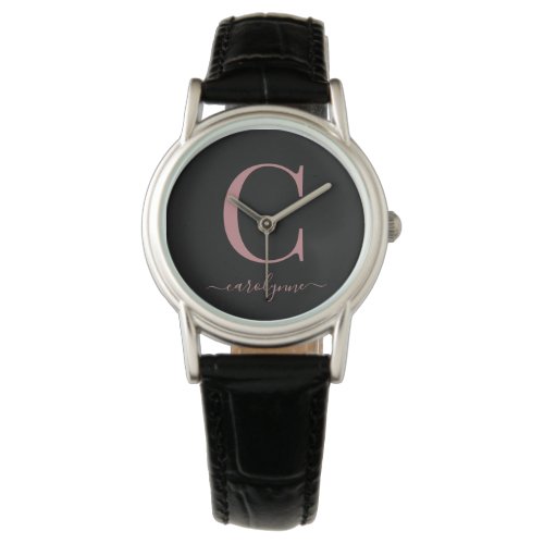 Elegant Black and Rose Gold Monogram Calligraphy Watch