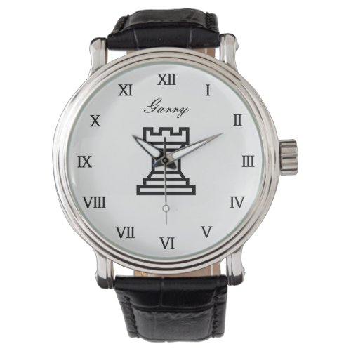 Personalized chess watch gift with the rook symbol