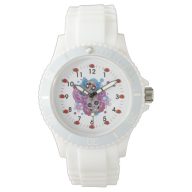 Pink and Purple Circles Sugar Skull Butterflies Watch