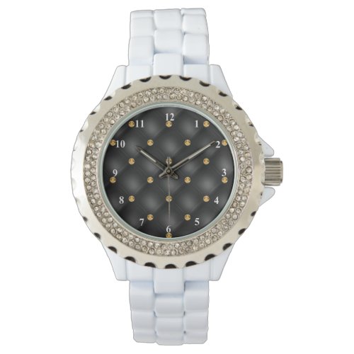 Elegant Black Gold Diamond Tufted Luxury Watch