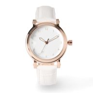 Elegant Rose Gold &amp; White Leather Strap Womens Watch