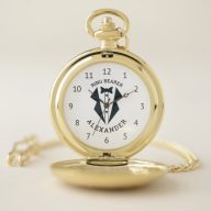 Personalized Ring Bearer Tuxedo Black White Pocket Watch
