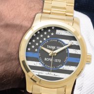 Police Retirement Personalized Thin Blue Line Flag Watch