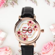 50th birthday white pink floral gold geometric watch