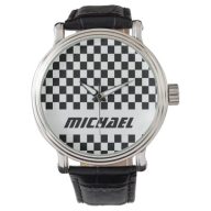 Cool Name Black and White Checkered Racing Watch