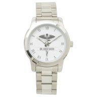 Elegant Black White Medical Classy Caduceus Name Watch