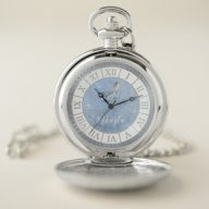 Light Blue Silver Glass Shoe Princess Cinderella Pocket Watch