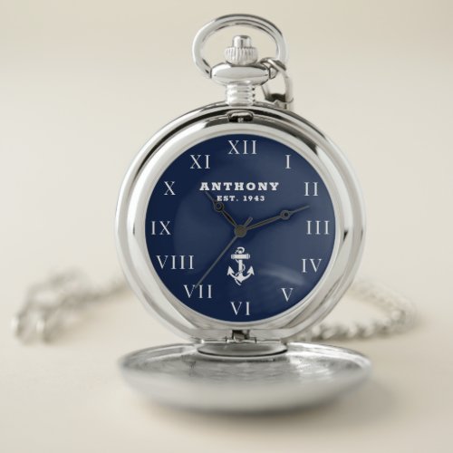 Nautical Anchor 80th Birthday Luxury Vintage Navy  Pocket Watch