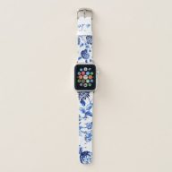 Blue White Vintage Botanical Floral Toile Flower Apple Watch Band