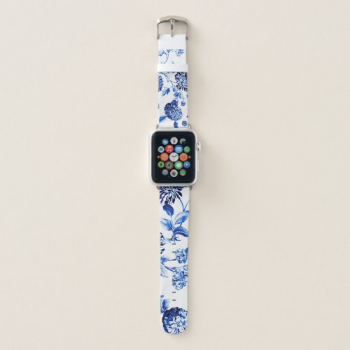 Blue White Vintage Botanical Floral Toile Flower Apple Watch Band