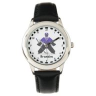 Boys Purple Ice Hockey Players Name Winter Striped Watch