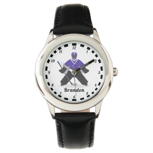 Boys Purple Ice Hockey Players Name Winter Striped Watch