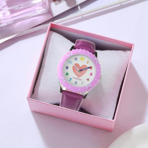 Personalized Kid's Watercolor Heart  Watch