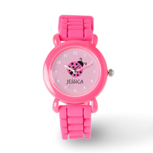 Pink ladybug watch personalized with girls name