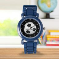Boys Soccer Ball Black Stylish Custom Name Kids Watch