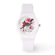 Custom Name | Elegant Chic Pink Cherry Blossom Watch