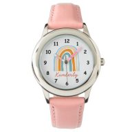 Custom name girl's watch with cute rainbow drawing